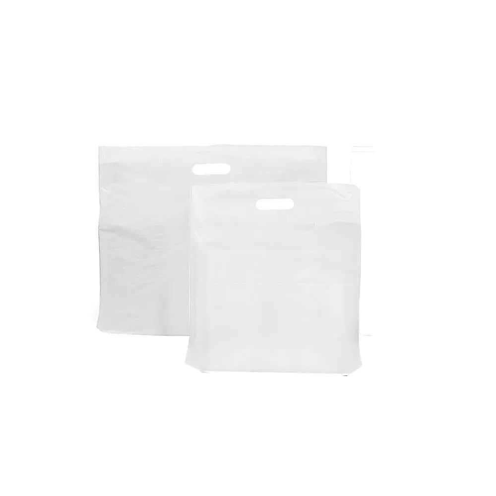 10 x 12 x 4 30mu White Patch Handle Plastic Carrier Bags (B1)