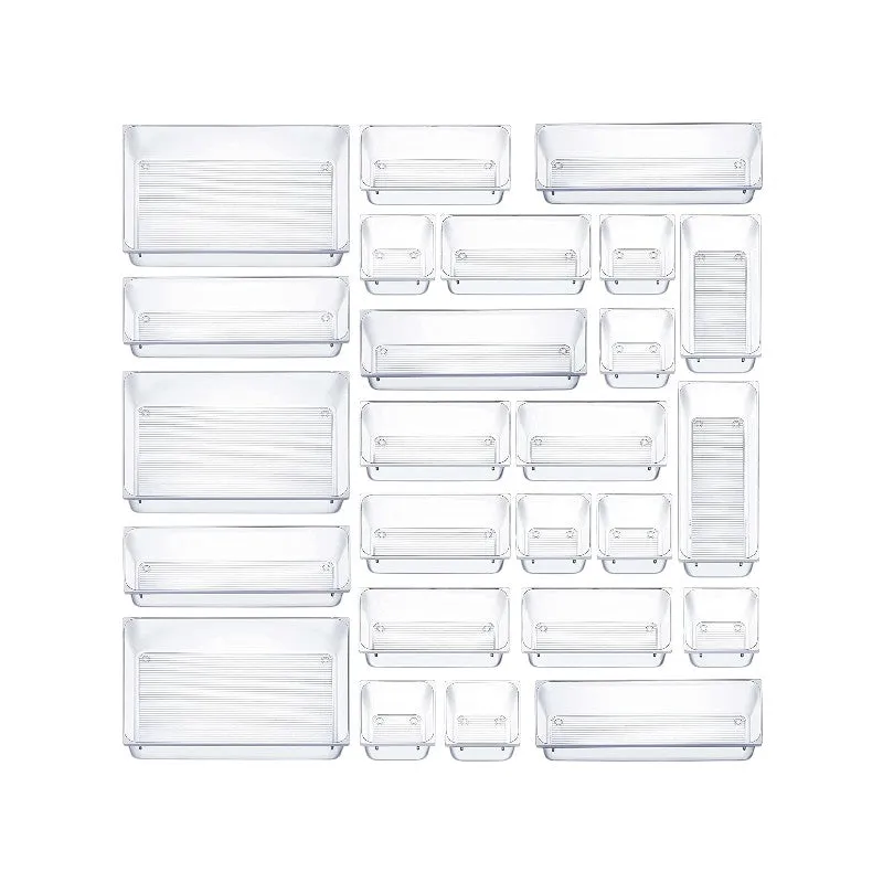 25Pcs Mixed Sizes Rectangular Clear Storage Box