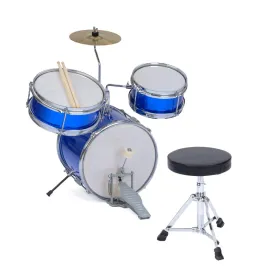 Academy of Music | Kids 3 Piece Drum Kit, Children Beginners Drum Musical Instrument Set with Bass Drum Pedal, Drum Sticks, Cymbal and Seat, Blue