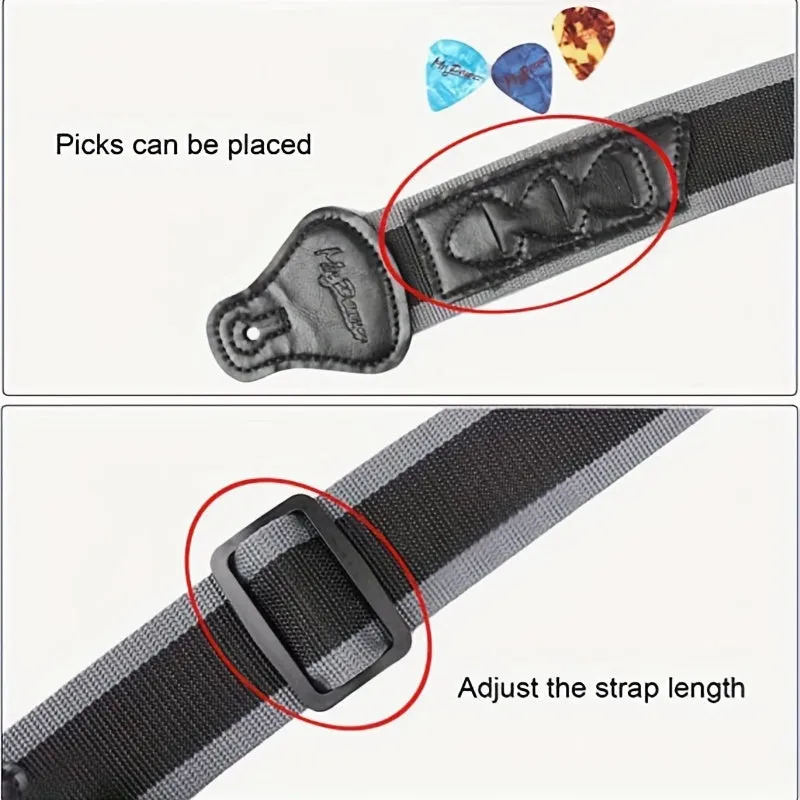 Adjustable Guitar Strap with 3 Picks Holders and Nylon Material