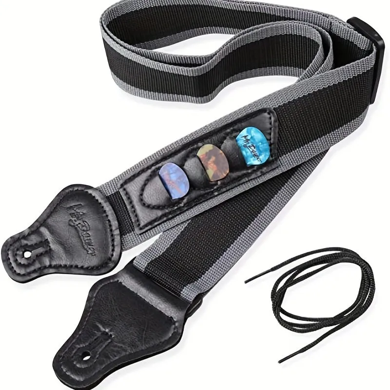 Adjustable Guitar Strap with 3 Picks Holders and Nylon Material