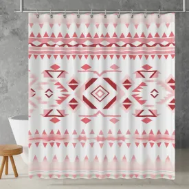 Aztec Pastel Pink White Shower Curtain South Western Abstract Geometric Pattern, Lightweight 100% Polyester, Water and Mildew Resistant, Multiple sizes with Hooks