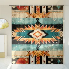 Aztec Western Shower Curtain Boho Grunge Geometric Abstract Colorful Pattern, Lightweight 100% Polyester, Water and Mildew Resistant, Multiple sizes with Hooks