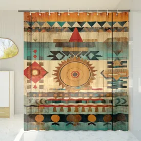 Aztec Western Shower Curtain Colorful Boho Abstract Grunge Geometric Pattern, Lightweight 100% Polyester, Water and Mildew Resistant, Multiple sizes with Hooks