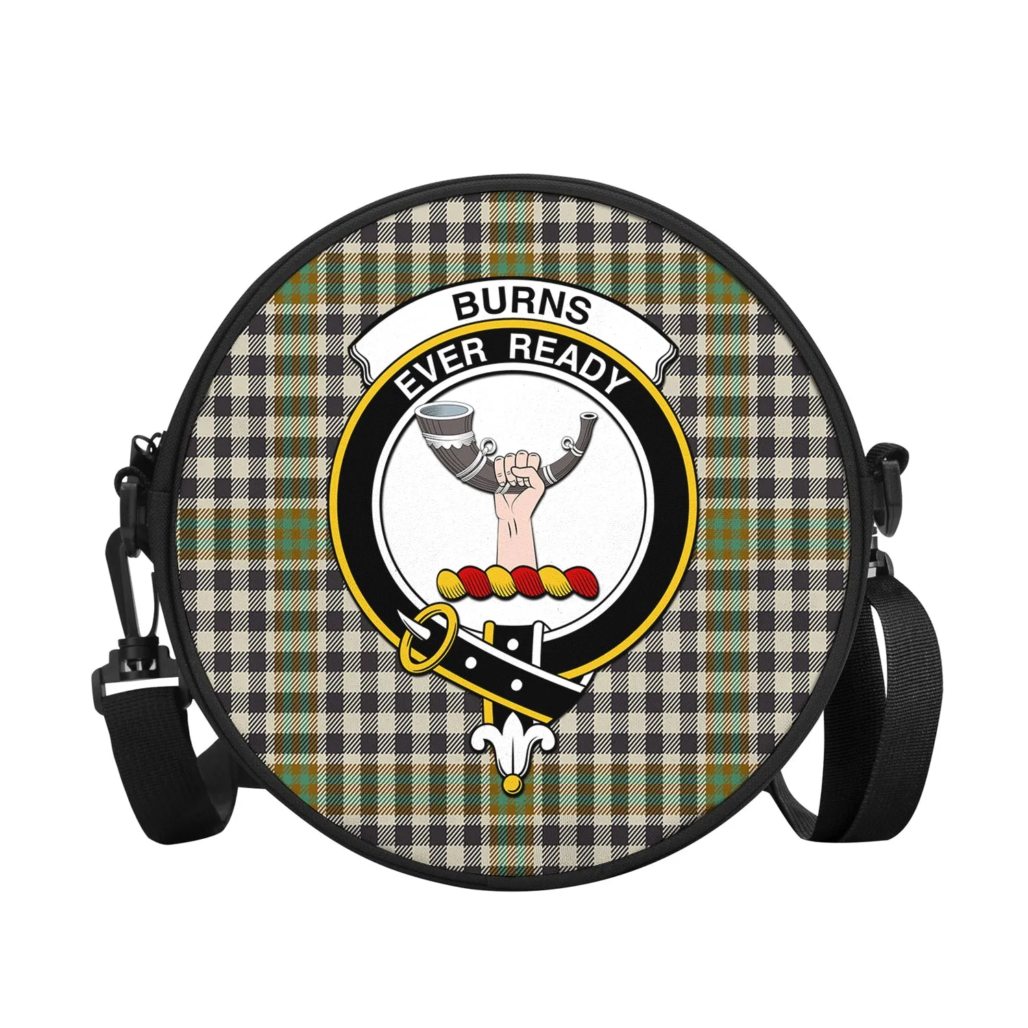 Burns Check Tartan Round Satchel Bags with Family Crest