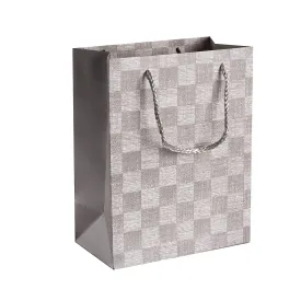 Checkered Gift Bags Set 24 Pack 9"x 7"x 4" Light Grey