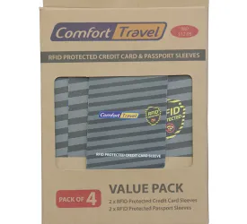 Comfort Travel - Passport   Credit Card RFID Protected Sleeves - Pack of 4