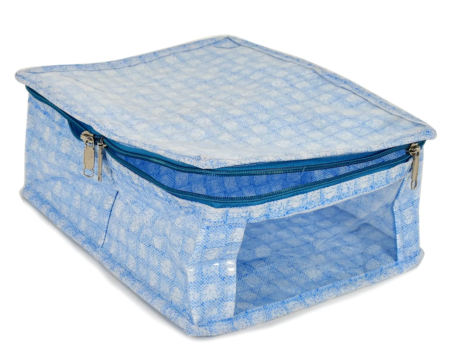 Heart Home Check Design Laminated PVC Undergarments Organizer Bag With 2 Compartments & Tranasparent Window (Blue)-HS_38_HEARTH21266