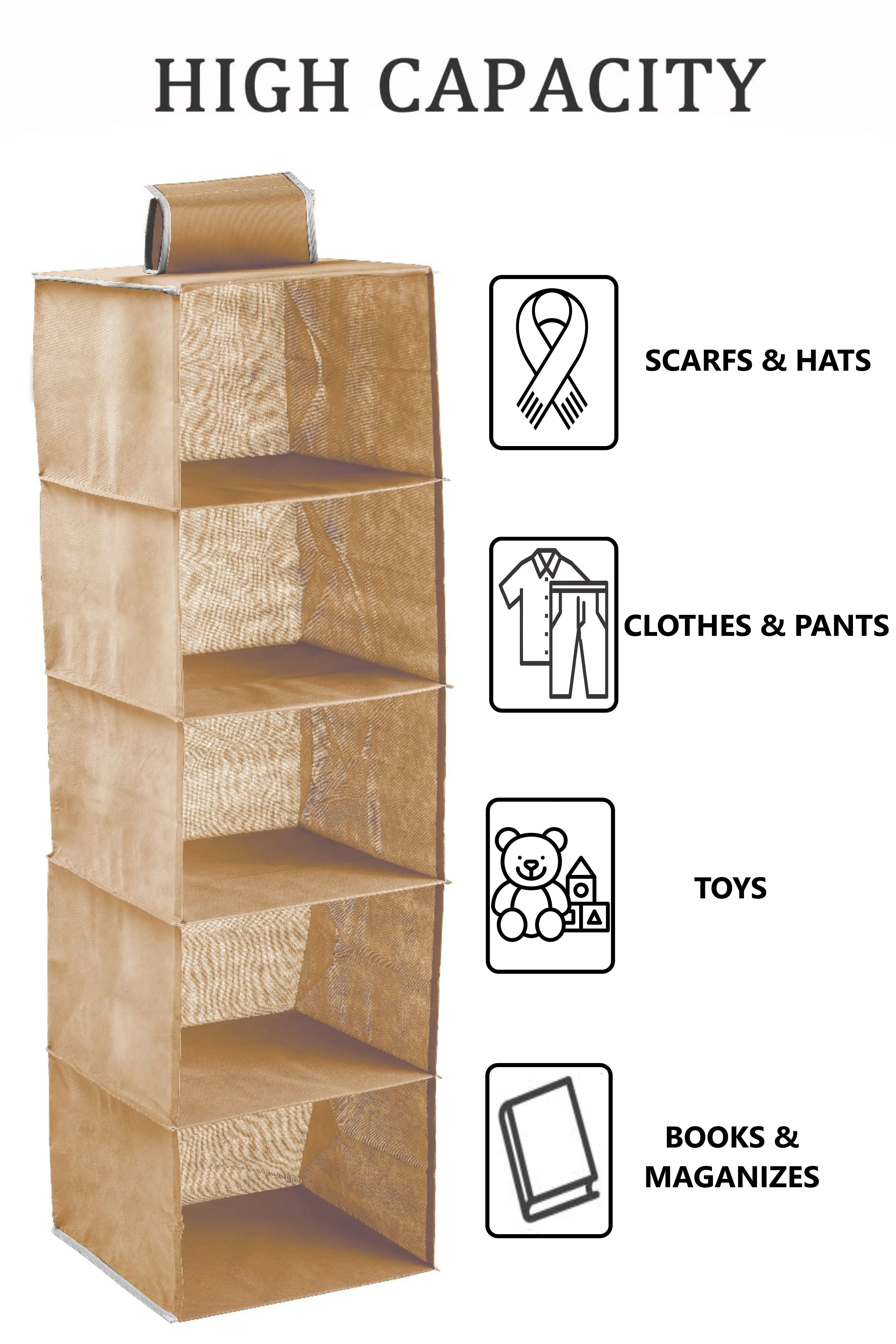 Heavy Duty 5-Tier Hanging Closet Organizer, 2 Pack, Beige