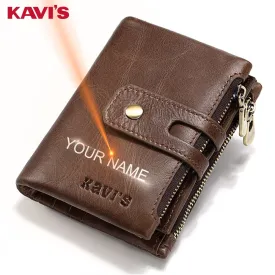 KAVIS Free Engraving Name Genuine Leather Wallet Men PORTFOLIO Gift Male Cudan Portomonee Perse Coin Purse Pocket Money Bag