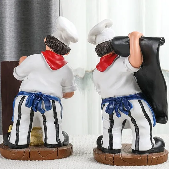 Kitchen French Chef Wine Rack Cup and Menue Holders Figurines Statues