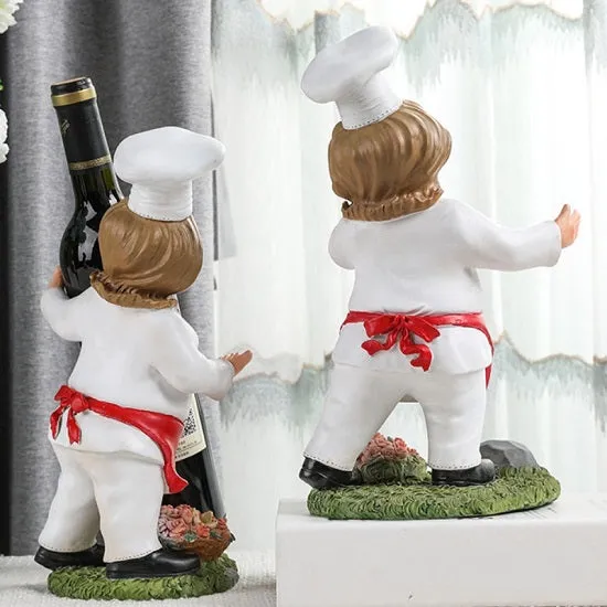 Kitchen French Chef Wine Rack Cup and Menue Holders Figurines Statues