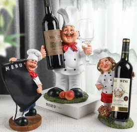 Kitchen French Chef Wine Rack Cup and Menue Holders Figurines Statues