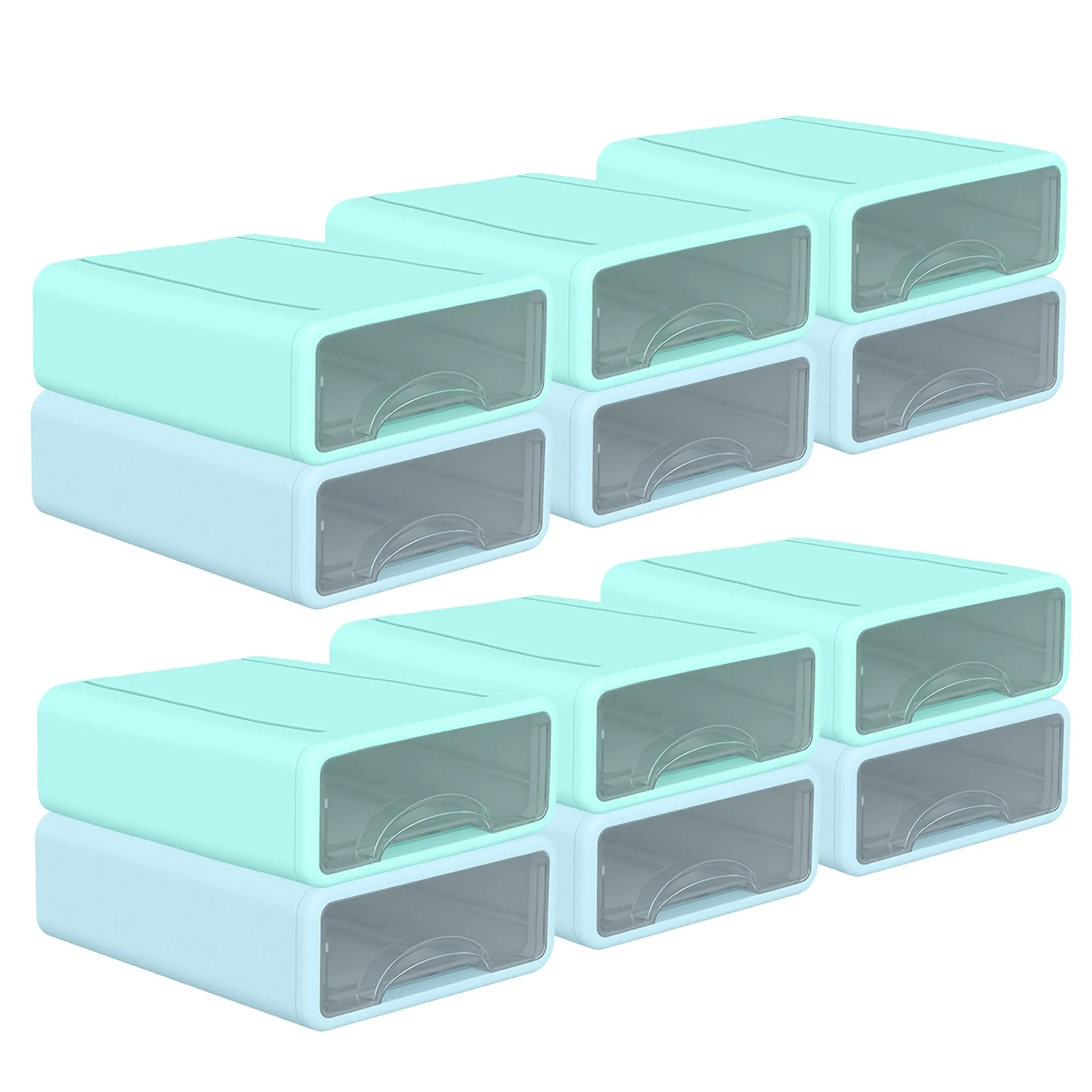 Kuber Industries (Set of 12) Stackable Stationary Organizers Drawer with Translucent for Home, Office & Makeup Suppliance | Desktop Storage Box Table Organiser, JSNH604L-1BG | Blue & Green