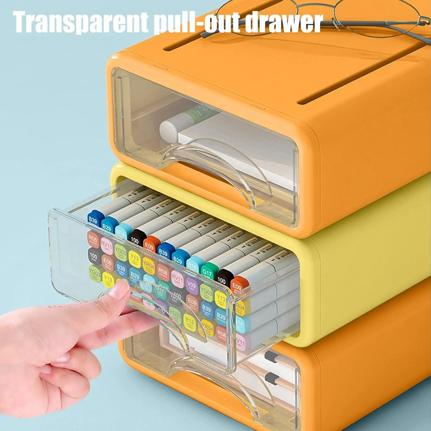 Kuber Industries (Set of 12) Stackable Stationary Organizers Drawer with Translucent for Home, Office & Makeup Suppliance | Desktop Storage Box Table Organiser, JSNH715L | Wine, Yellow & Blue