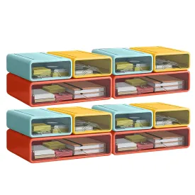 Kuber Industries (Set of 12) Stackable Stationary Organizers Drawer with Translucent for Home, Office & Makeup Suppliance | Desktop Storage Box Table Organiser, JSNH715L | Wine, Yellow & Blue