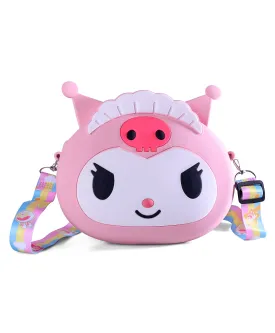 KUROMI FACE WITH CROWN SILICON SLING BAG - PINK