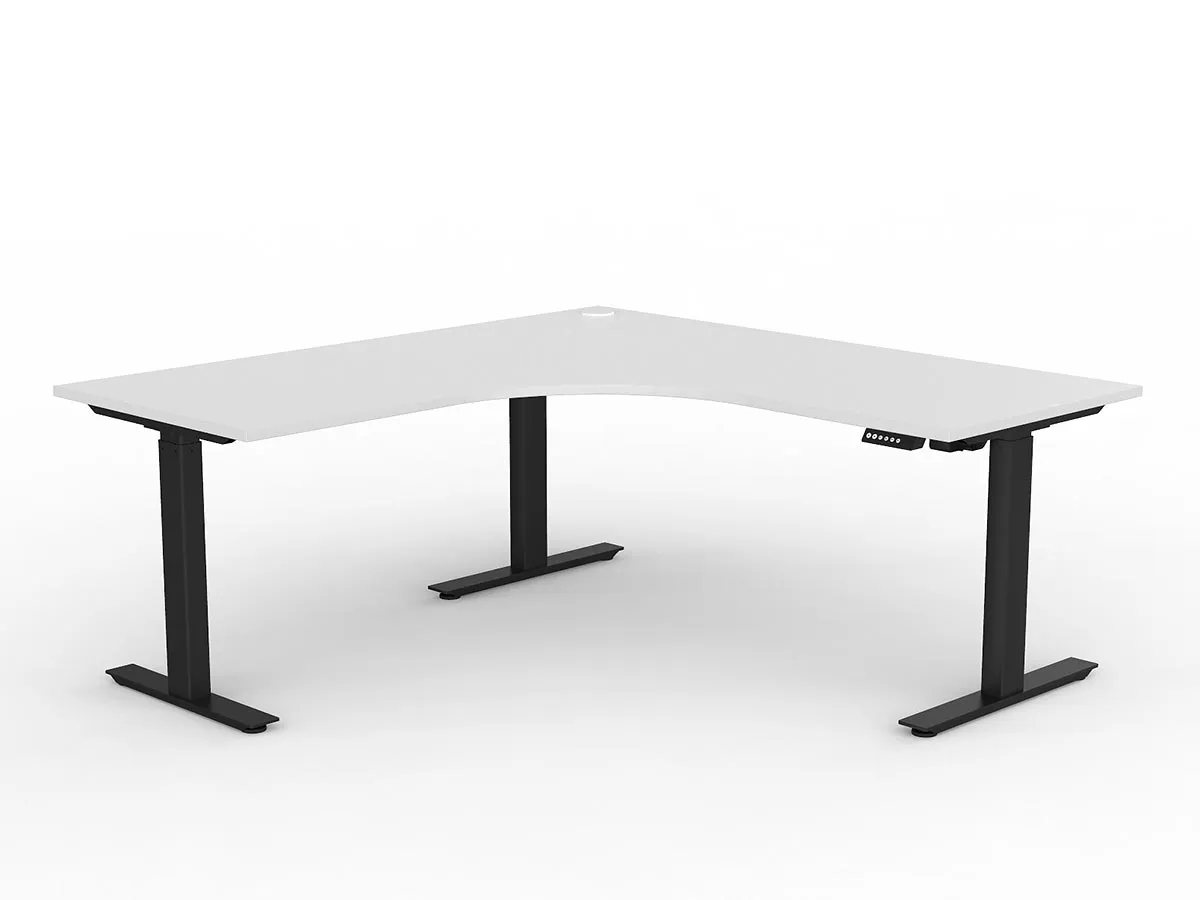 Lithe 180cm x 75cm Two Column 90Â° Electric Height Adjustable Workstation with Left Return - Black and White