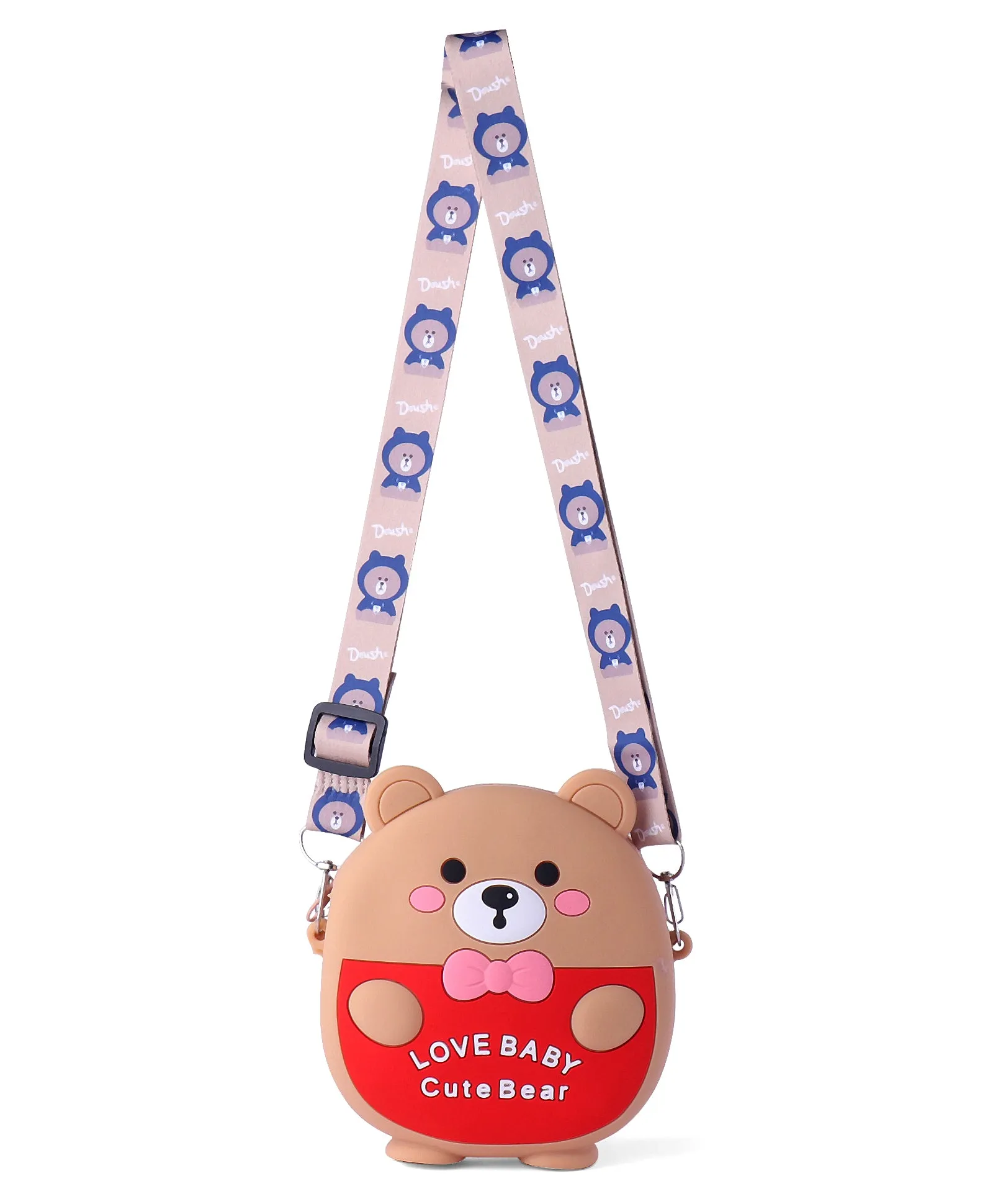 LOVELY BEAR SILICON SLING BAG - BEIGE & RED