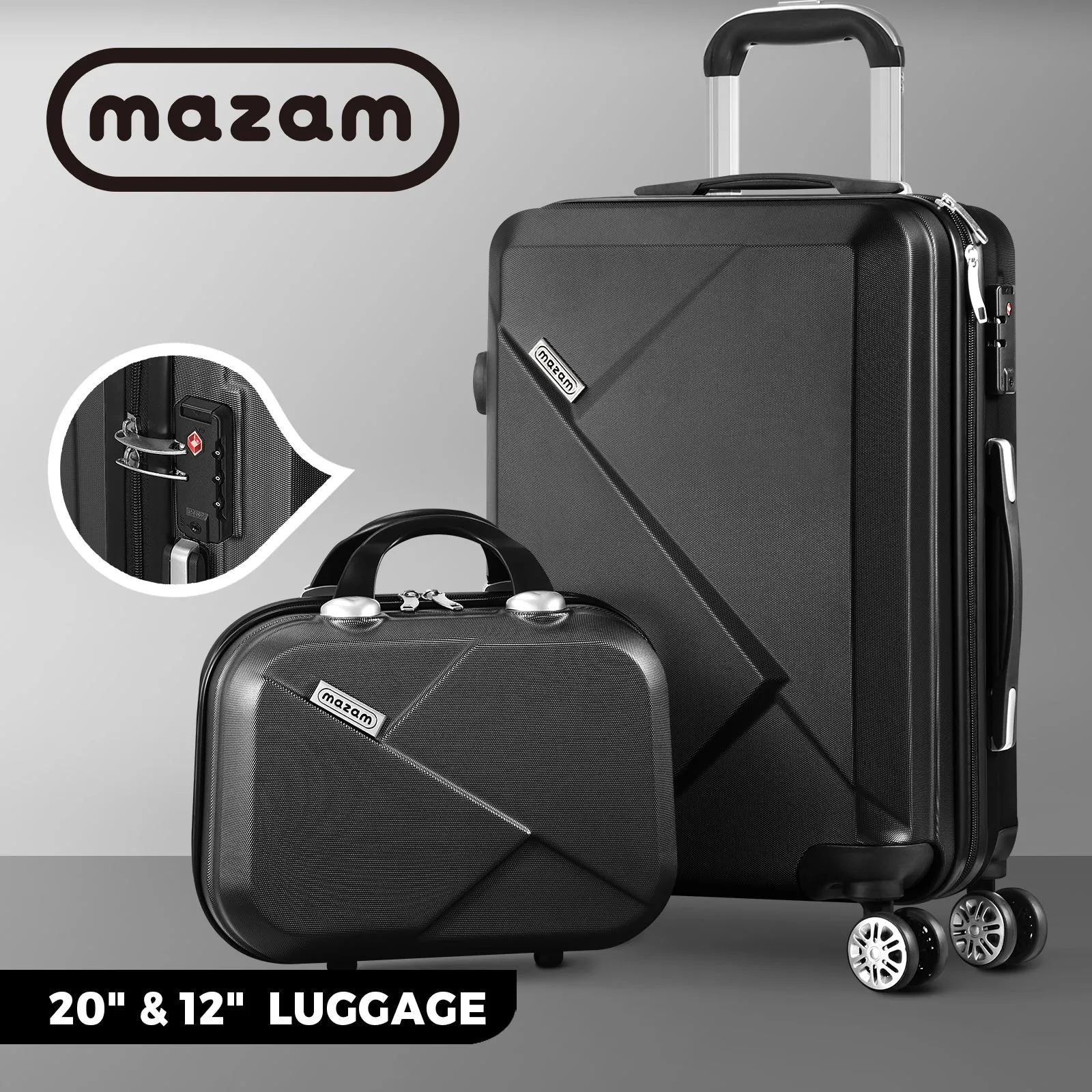 Mazam 2PCS 20 12" Luggage Suitcase Trolley Set Travel TSA Lock Storage Hard Case