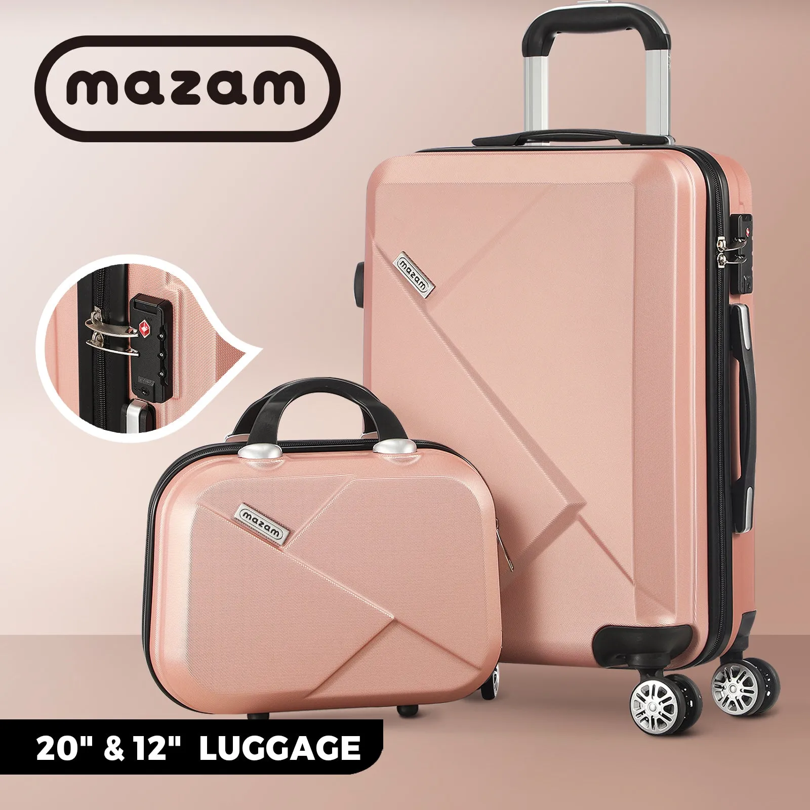 Mazam 2PCS 20 12" Luggage Suitcase Trolley Set Travel TSA Lock Storage Hard Case