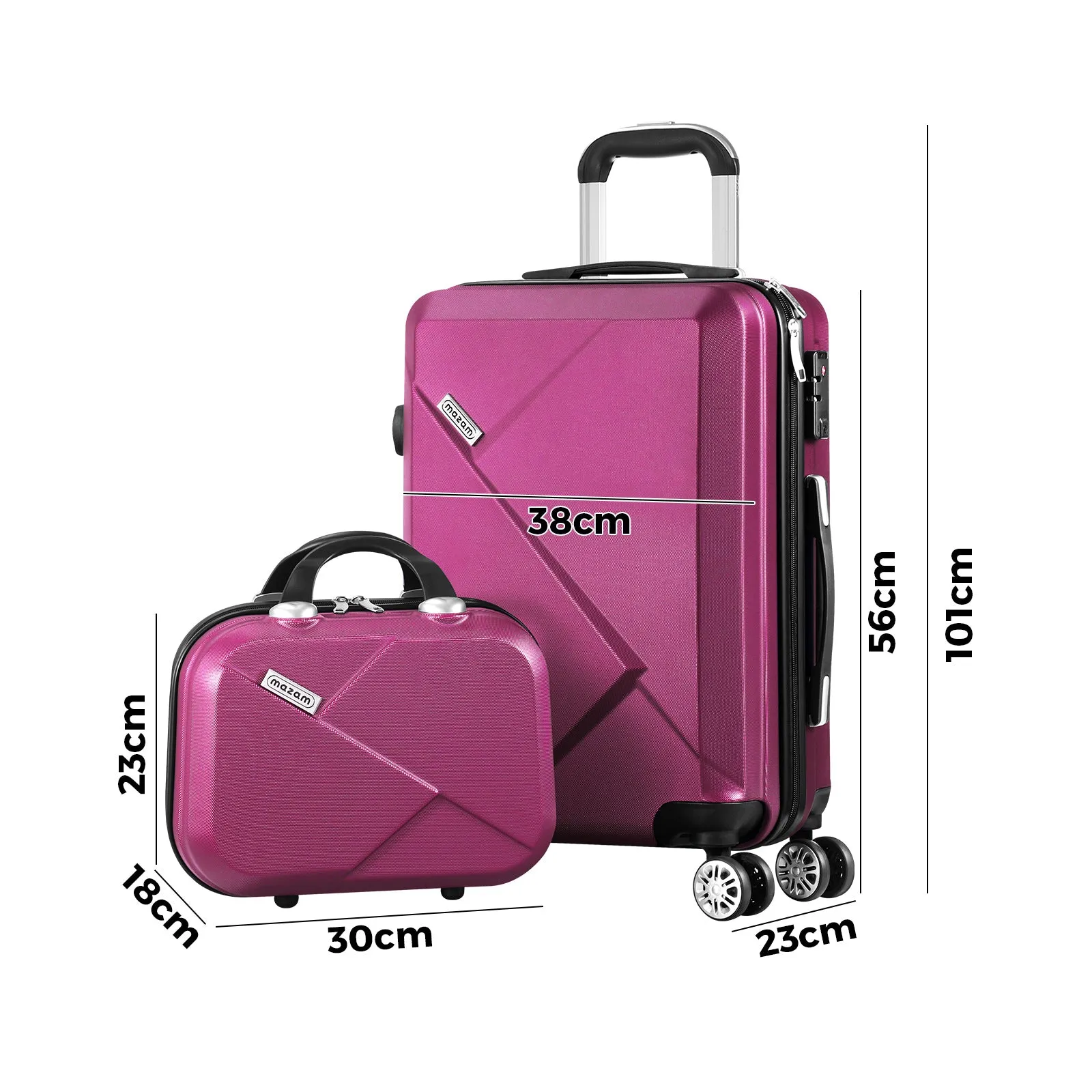 Mazam 2PCS Luggage Suitcase Trolley Set Travel TSA Lock Storage Hard Case Plum