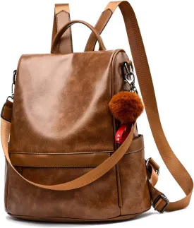 "Chic and Secure Women's PU Leather Backpack Purse: Stylish Anti-Theft Shoulder Bag for Fashionable Ladies"