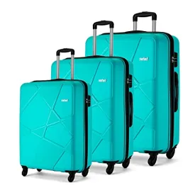 Safari Pentagon 3 Pc Set 55, 65 & 75 cms- Small, Medium & Large Polypropylene (PP) Hard Sided 4 Wheels 360 Degree Rotation Luggage Set/Suitcase Set/Trolley Bag Set (Cyan Blue)