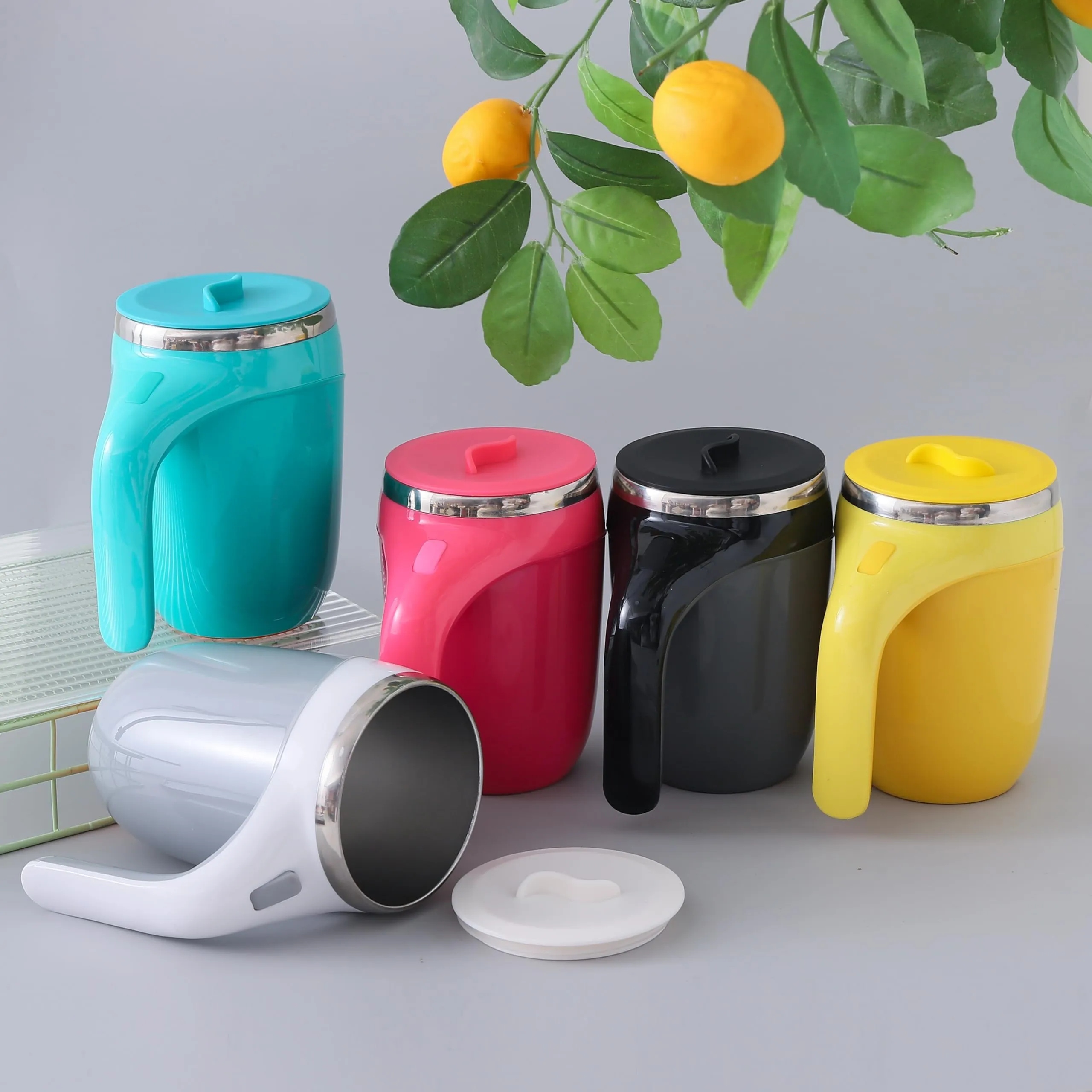 The Better Home Anti-Fall Coffee Travel Mug with Suction Bottom | 500ml | Stainless Steel | Leakproof | Coffee Mug with Lid and Handle | Perfect for Travel, Home and Office (Yellow)