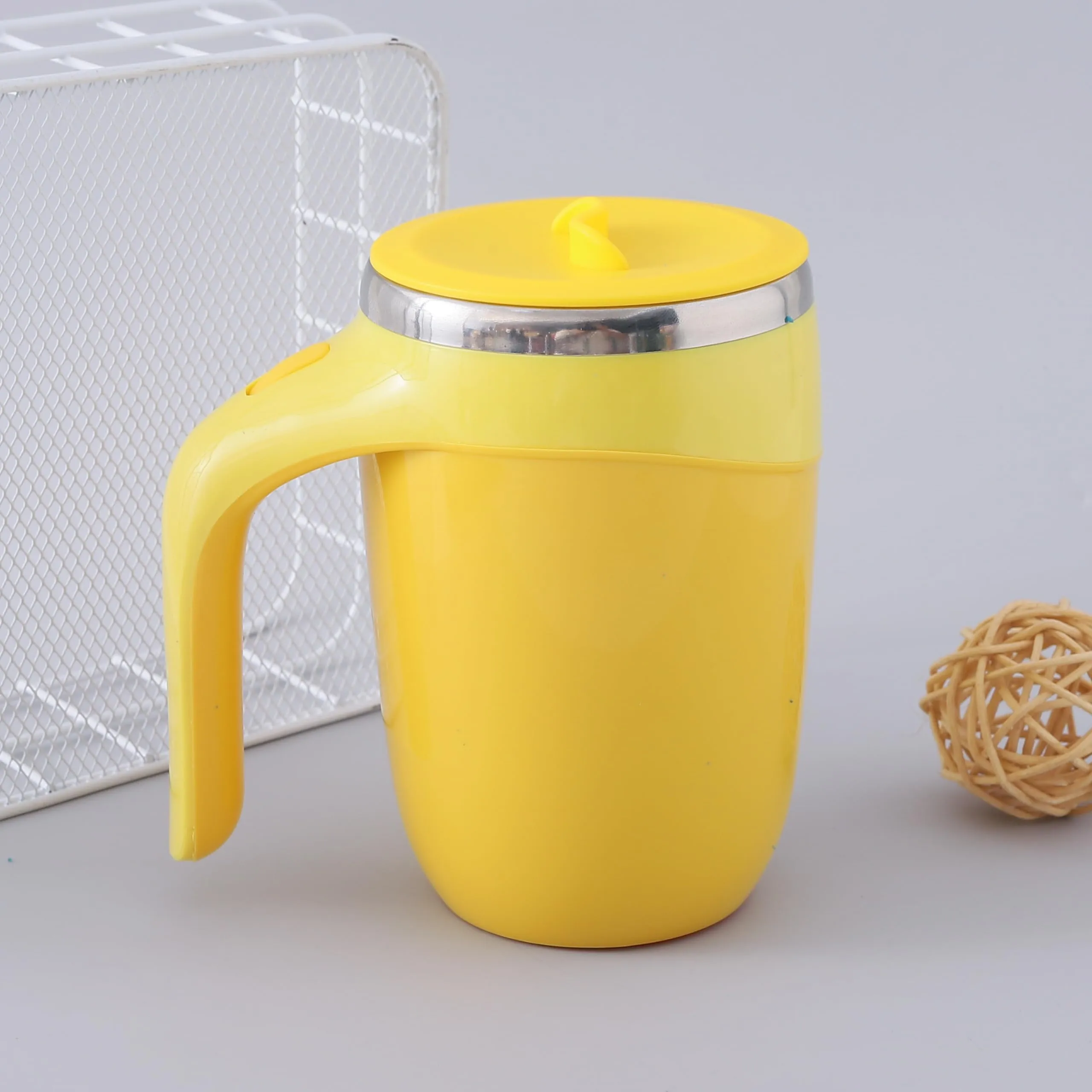 The Better Home Anti-Fall Coffee Travel Mug with Suction Bottom | 500ml | Stainless Steel | Leakproof | Coffee Mug with Lid and Handle | Perfect for Travel, Home and Office (Yellow)