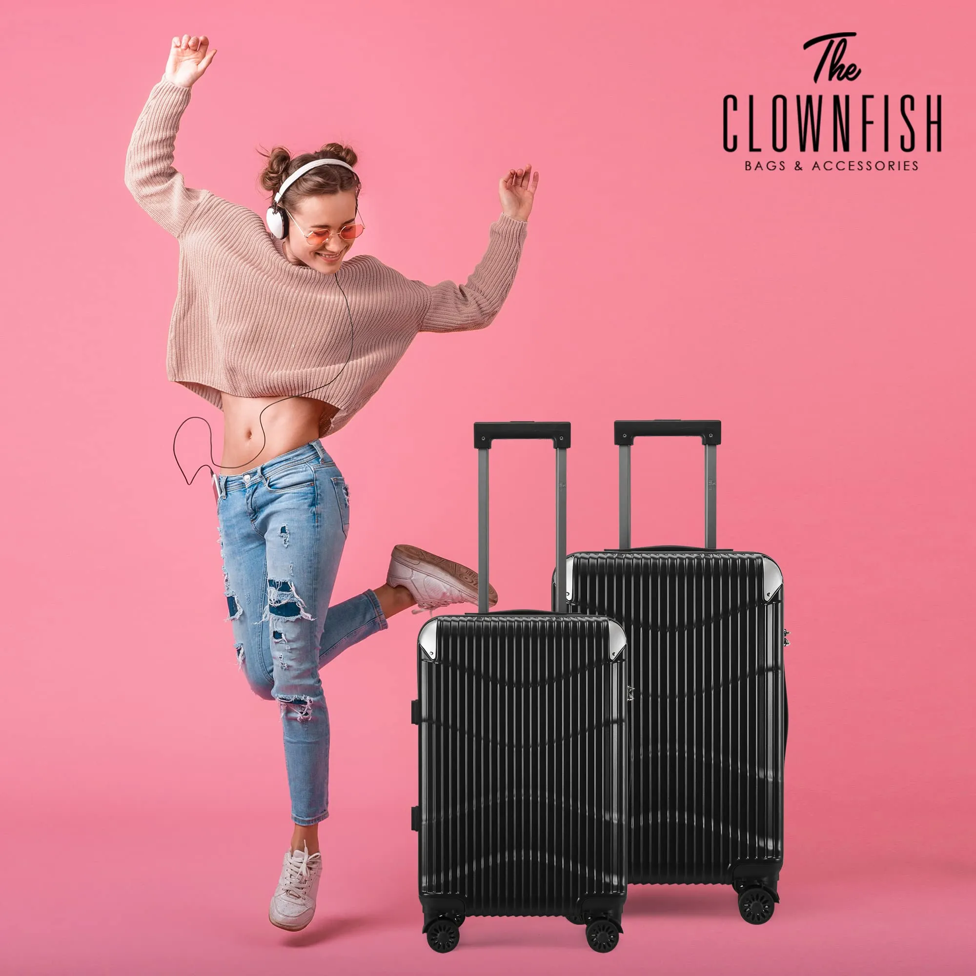 THE CLOWNFISH Ballard Series Luggage ABS & Polycarbonate Exterior Suitcase Eight Wheel Trolley Bag with TSA Lock- Green (Medium size, 65 cm-26 inch)