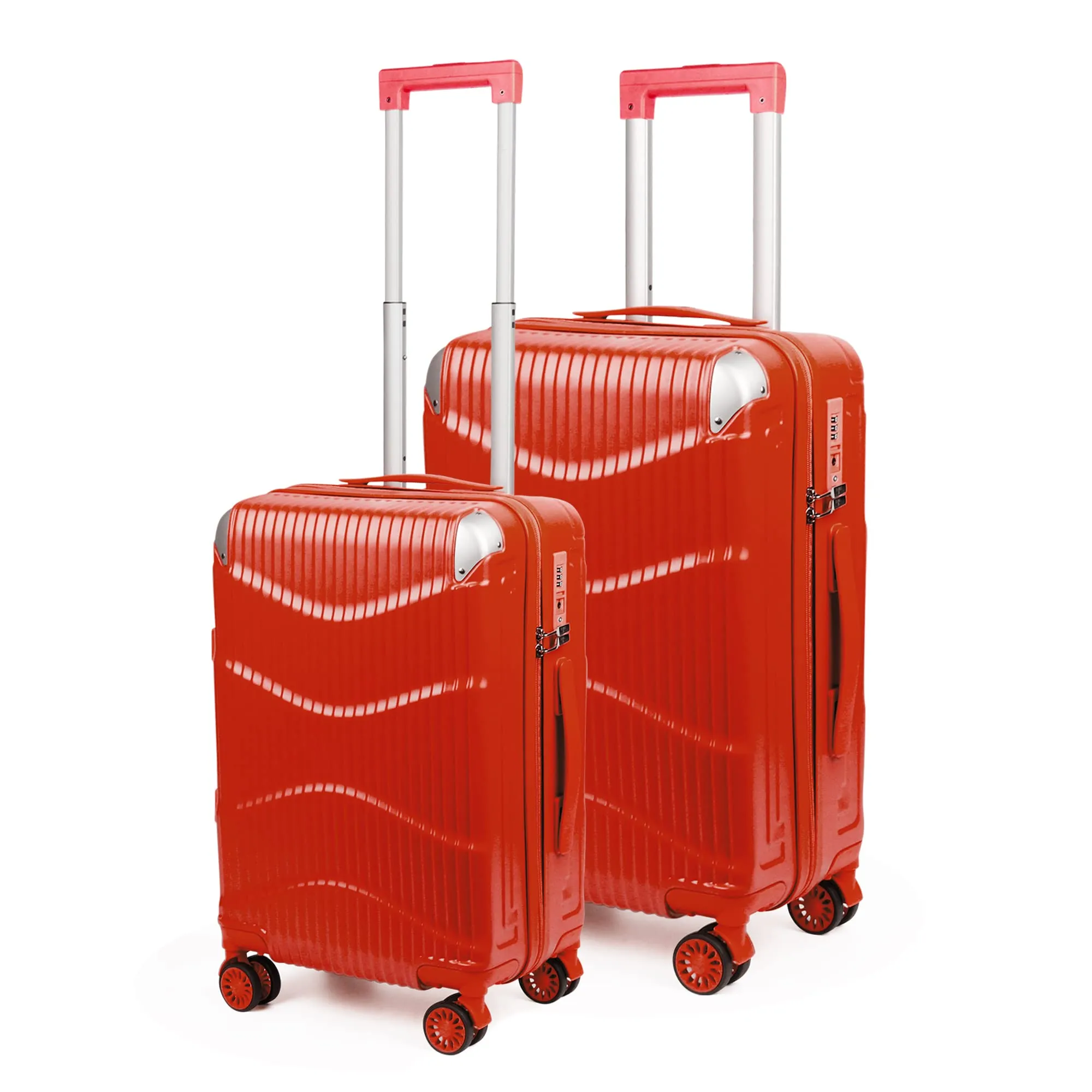 THE CLOWNFISH Combo of 2 Ballard Series Luggage ABS & Polycarbonate Exterior Suitcases Eight Wheel Trolley Bags with TSA Lock-Red (Medium 65 cm-26 inch, Small 55 cm-22 inch)