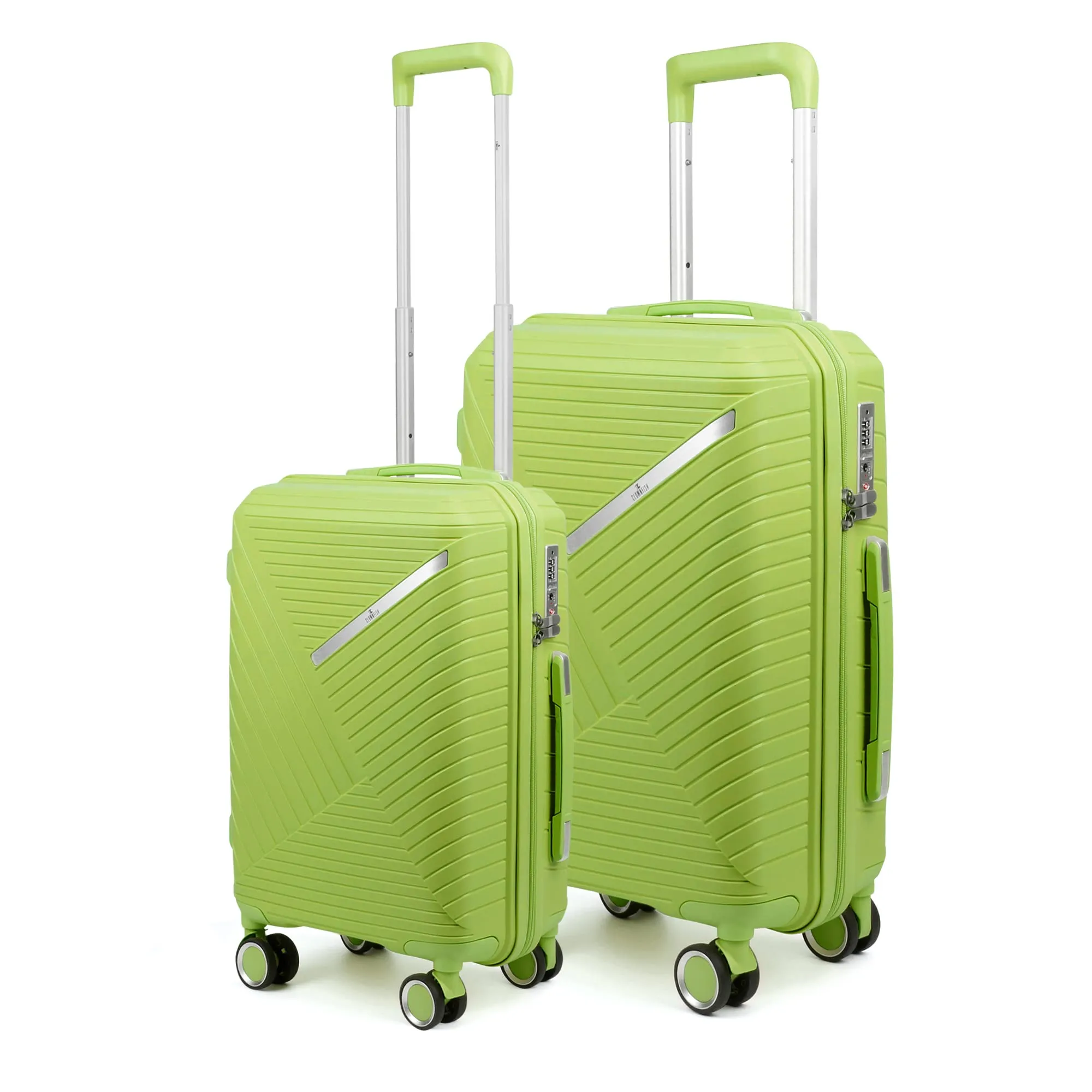 THE CLOWNFISH Combo of 2 Denzel Series Luggage Polypropylene Hard Case Suitcases Eight Wheel Trolley Bags with TSA Lock- Green (Medium 66 cm-26 inch, Small 56 cm-22 inch)