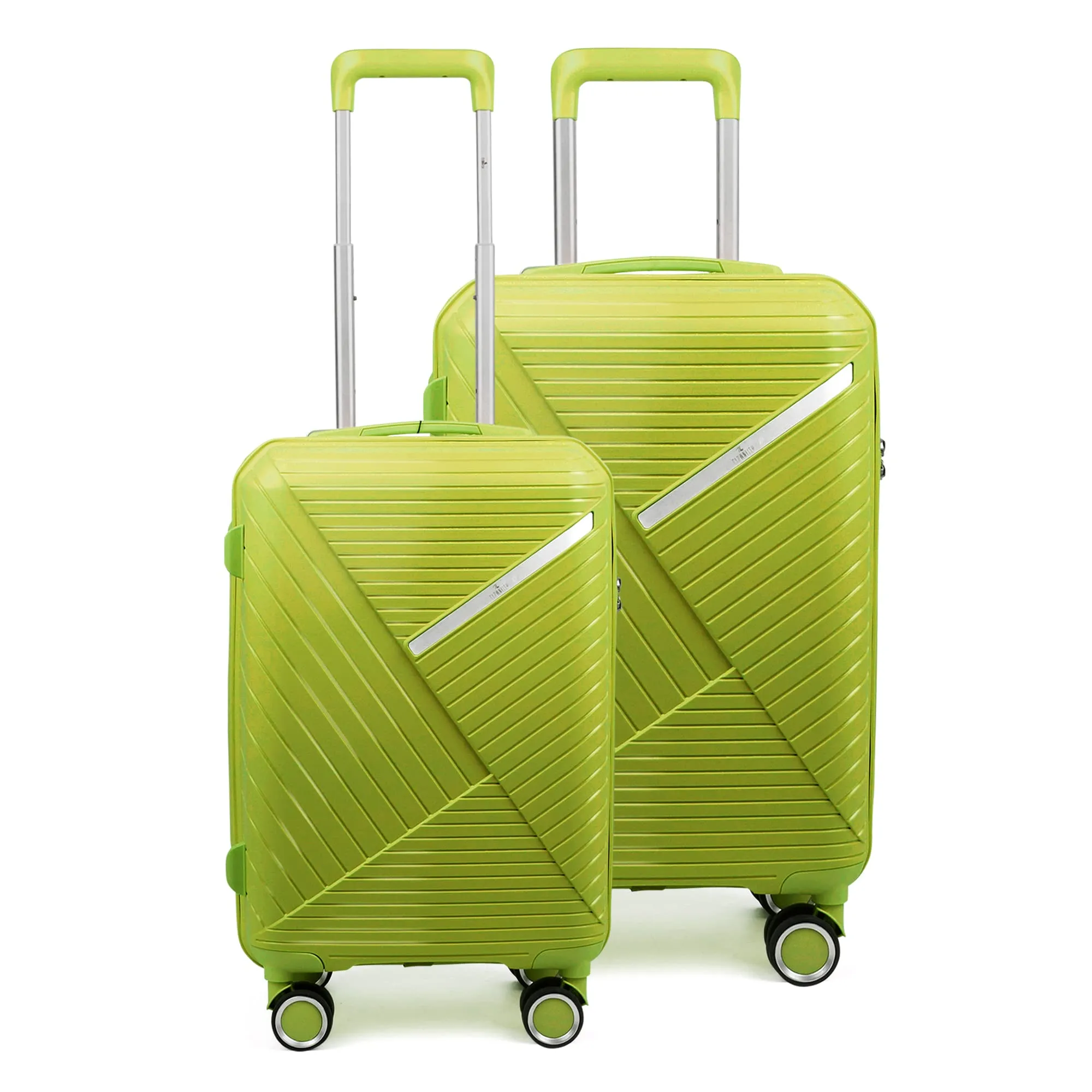 THE CLOWNFISH Combo of 2 Denzel Series Luggage Polypropylene Hard Case Suitcases Eight Wheel Trolley Bags with TSA Lock- Green (Medium 66 cm-26 inch, Small 56 cm-22 inch)