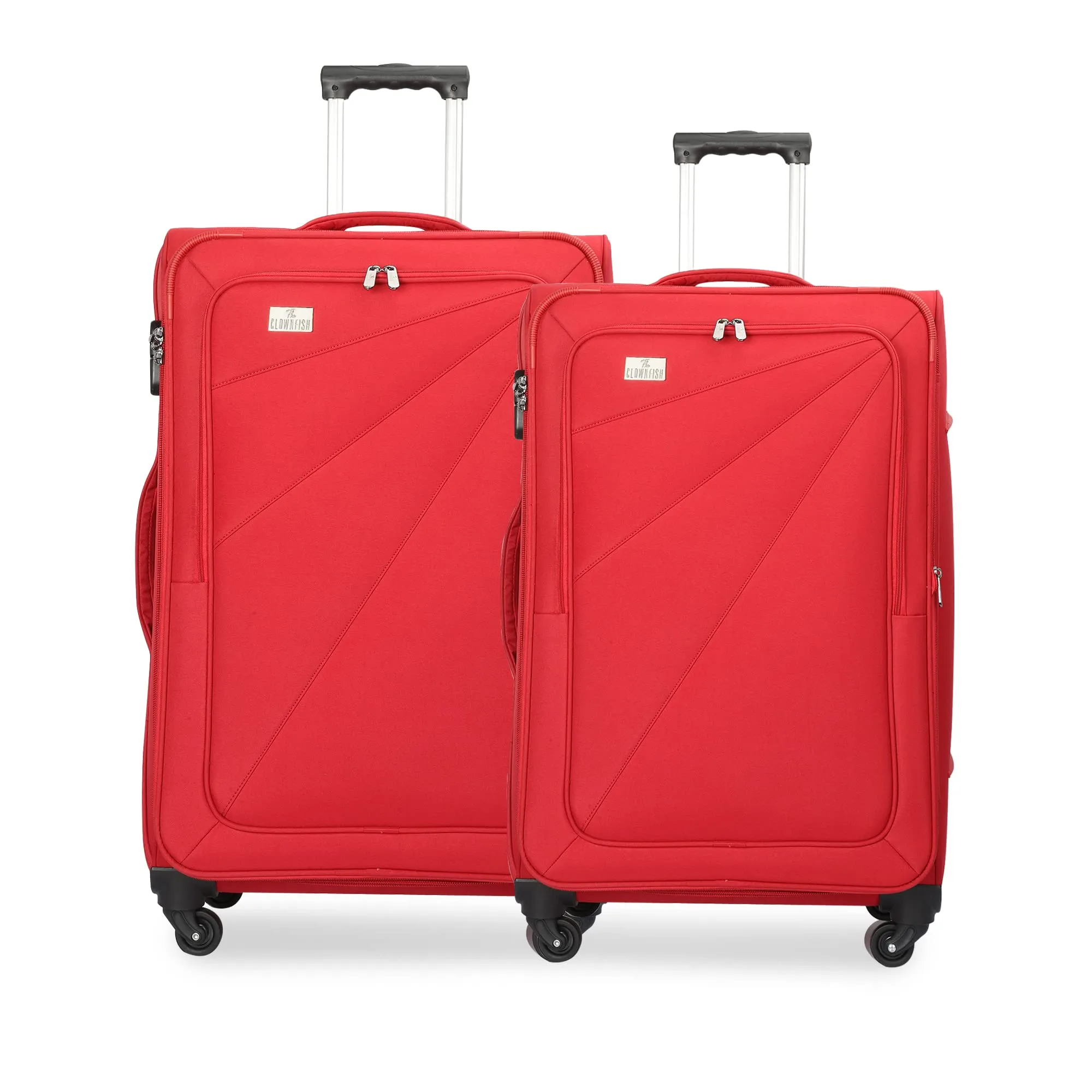 THE CLOWNFISH Combo of 2 Farren Series Luggage Polyester Softcase Suitcases Varied Sizes Four Wheel Trolley Bags - Red (76 cm, 68 cm)