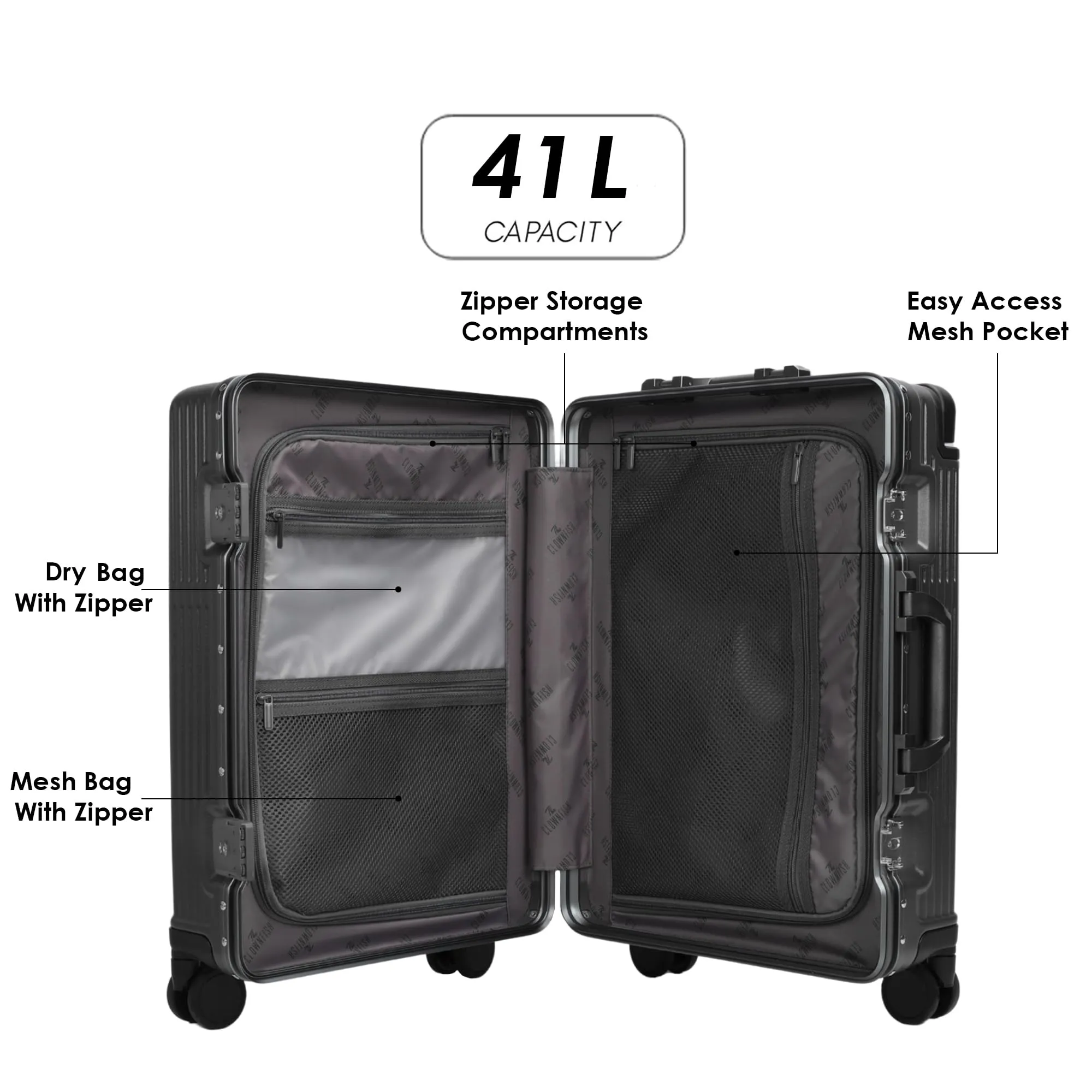 THE CLOWNFISH Polyester Aeroglide Series Hard Shell Spinner Trolley Bags For Travel|Suitcase For Travel|Cabin 8 Wheels Trolley Bags Luggage Bags|Polycarbonate|41 Litres|Metallic Grey,60 Cm,Medium