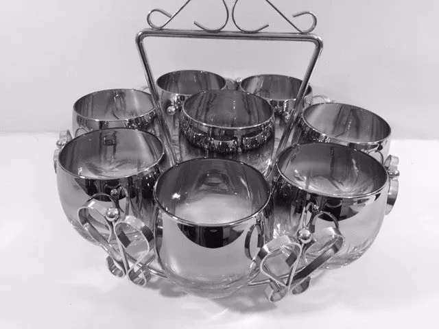 Vitreon Queen's Luster Mid-Century Roly Poly Set and Carrier (8 Glasses and Round Carrier)