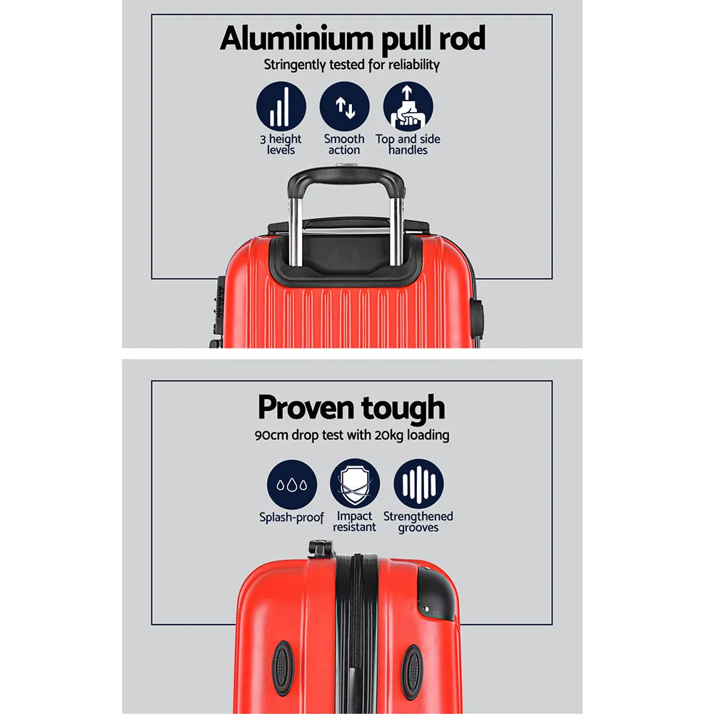 Wanderlite 2pc Luggage Trolley Suitcase Sets Travel TSA Hard Case Red